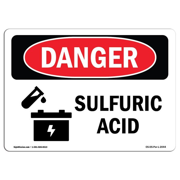 Safety Sign, OSHA Danger, 7" Height, 10" Width, Aluminum, Sulfuric Acid, Landscape